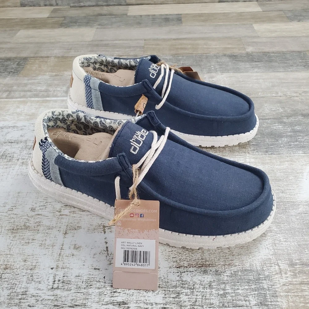 Hey Dude Wally Linen Mens Loafer Shoes Sz 12 Slip On Loafers Navy